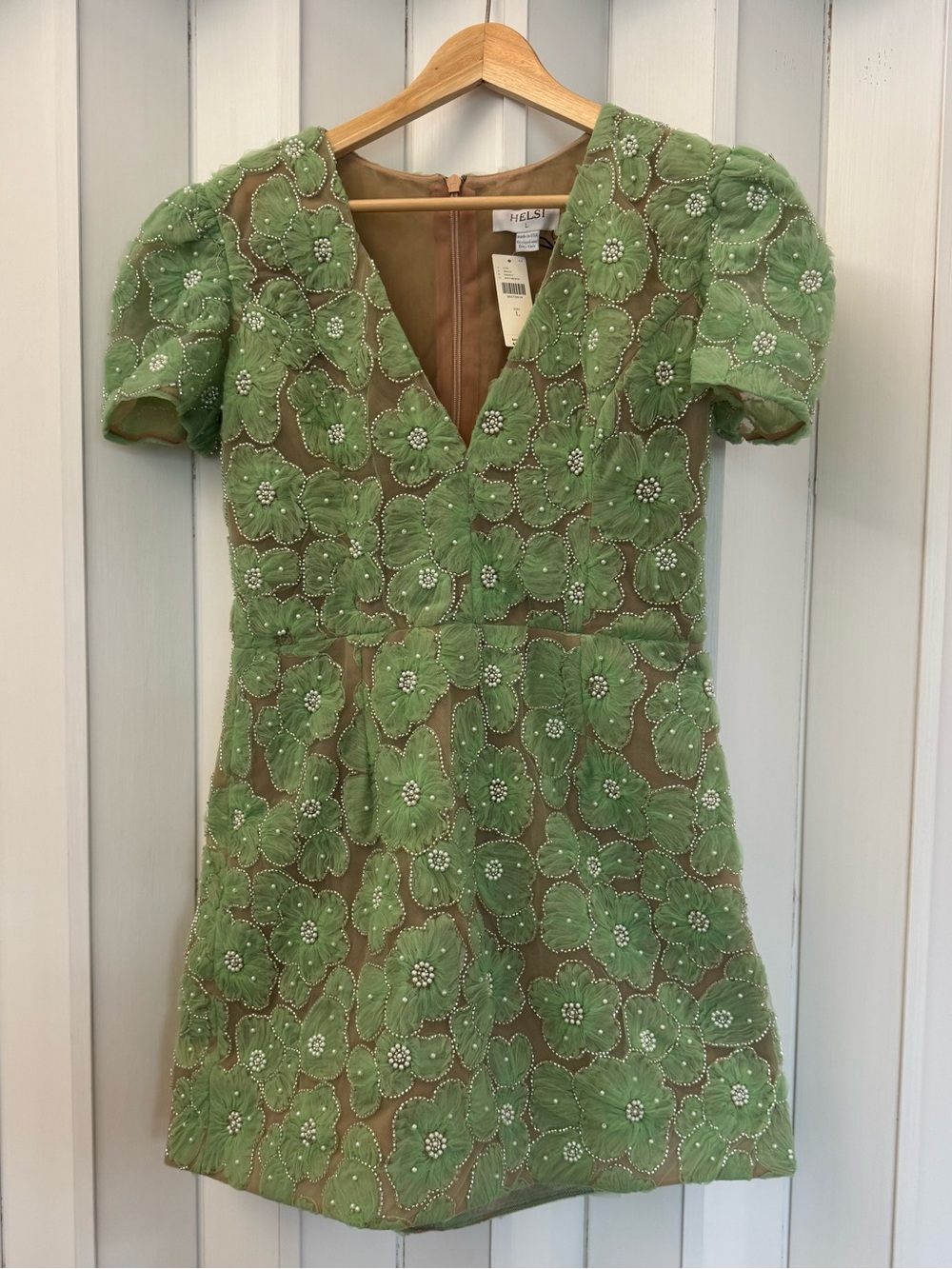 NWT HELSI Ada Sage Floral Beaded Mini Dress